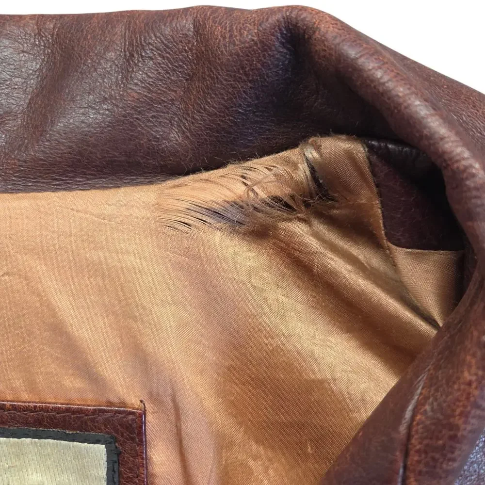 Vtg 90's WILSONS‎ Leather PATINA Coat LARGE JULIAN Brown Baggy Heavy Jacket